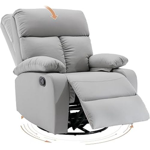Rocking Recliner Chair, Swivel Rocker Recliner, Glider Small Rocker Recliners for Small Spaces, Living Room, Bedroom, Nursery, RV, Grey