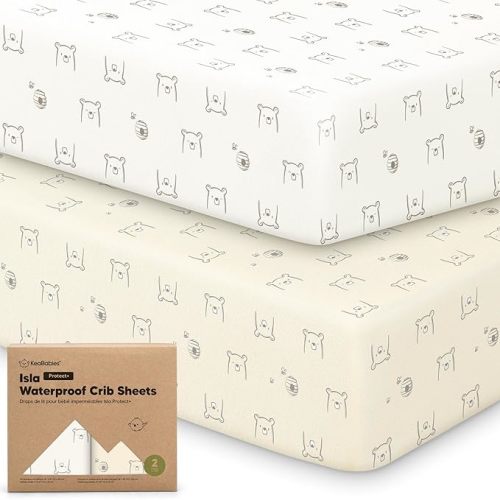 2-Pack Waterproof Baby Crib Sheets for Boys, Girls - 52x28 Viscose Derived from Bamboo Toddler Bed Sheet Neutral, Fitted Crib Mattress Protector Cover for Baby Bedding, Soft & Gentle (Cameo)