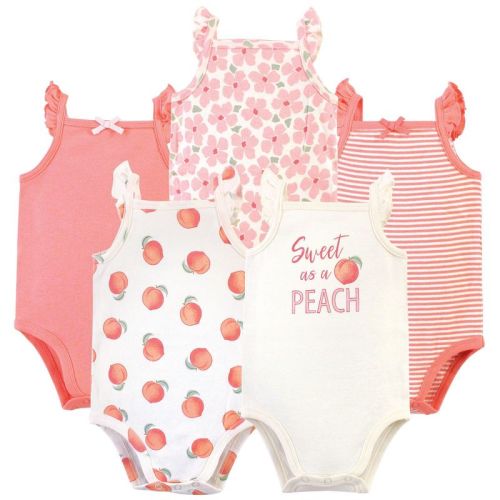 Touched By Nature Baby Girl Organic Cotton Bodysuits 5pk, Peach, 0-3 Months
