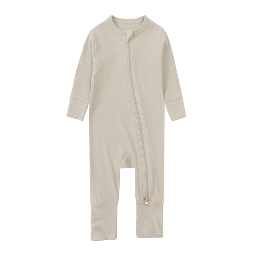 WIBACKER Baby Boy Girl Ribbed Pajamas with Mittens Bamboo Viscose Sleepers 2 Way Zipper Long Sleeve Pjs