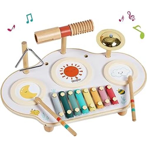 Kids Drum Set - 9 in 1 Baby Drum Set for Toddlers - Montessori Musical Instruments Toy for Babies - Wooden Xylophone Musical Toys for Boys and Girls