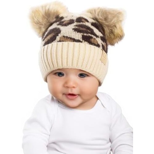 Funky Junque Exclusives Baby Infant Beanie Knit Warm Winter Double Pom Pom Skull Cap Hat