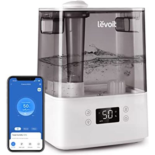 LEVOIT Smart Humidifiers for Bedroom Large Room Home,(6L) Cool Mist Top Fill Essential Oil Diffuser for Baby & Plants,Smart App & Voice Control, Rapid Humidification & Auto Mode-Quiet Sleep Mode, Gray