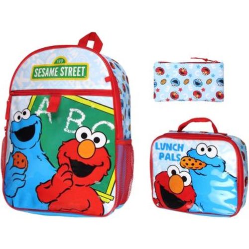Sesame Street Backpack for Kids Cookie Monster and Elmo 3-Piece Lunchbox Pencil Case School Travel Book Bag