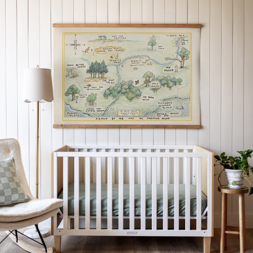 Winnie the Pooh Canvas Hanging Map | Kids Room Art | Nursery Wall Art | 100 Acre Wood Map | Kids Room Wall Decor | 154
