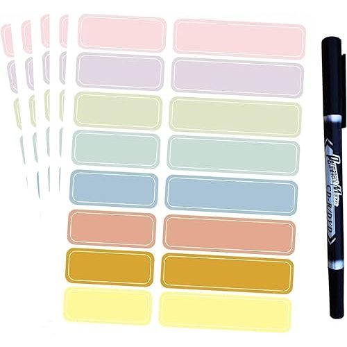 Assorted Colors Waterproof Removable Labels - 310PCS with Pen Daycare Bottles Adhesive Name Label Stickers for Baby Kids School Supplies,Water Bottles,Home Storage Spice Bottles