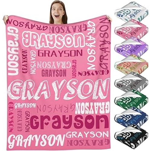 Custom Blanket with Name for Kids Adult Personalized Name Throw Blanket Birthday Christmas Valentine's Day Gift Customized Blanket Gifts for Mom Baby Couples Girls Boys