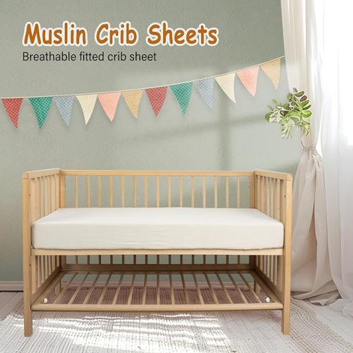 Crib Sheets 2 Pack, Muslin Crib Sheets for Standard Crib Mattress(28"x 52"), 100% Cotton Fitted and Soft Breathable Crib Mattress Sheet for Girls and Boys(Apricot/Tangerin)