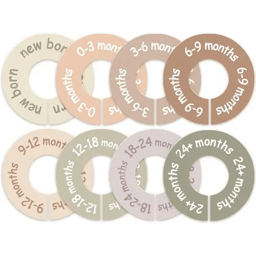 cephira Baby Closet Dividers for Clothes – Earth Tone Round Baby Clothes Dividers for Closet Rod, Nursery Closet Organizer & Decor, Clear Labels for Easy Sorting, Fits Most Rods