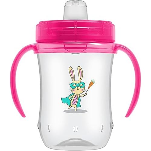 Dr. Brown's Milestones Soft Spout Sippy Cup with Handles, Pink Bunny Hero, BPA-Free, 9 oz/270 mL, 9m+
