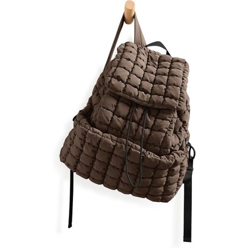 ODODOS Quilted Backpack 2.0 for Women Lightweight Puffer Hiker Pack Drawstring Bag, Dark Brown