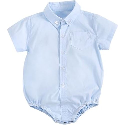 Toddler Baby Girl Boy Solid Color Onesie Shirt Button Lapel Collar Bodysuit Summer Short Sleeve Romper Jumpsuit