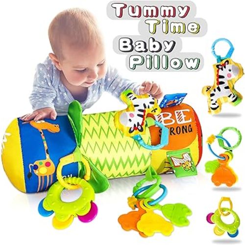 HISTOYE Baby Tummy Time Pillow Toy with Detachable Rattles Crawling Roller Developmental Baby Toys 3-6 Months Baby Toys 6-12 Months Infant Toys 0 3 6 9 12 Months Old Toys for Baby Infants Newborn