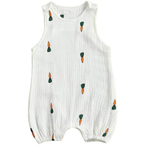 MoZiKQin Infant Baby Girl Boy Cotton Linen Romper Sleeveless Cute Print Bodysuit Jumpsuit Playsuit Summer Outfit Clothes