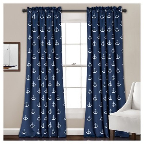 52"x84"Kids' Anchor Room Darkening Window Curtain Set Navy - Lush Décor