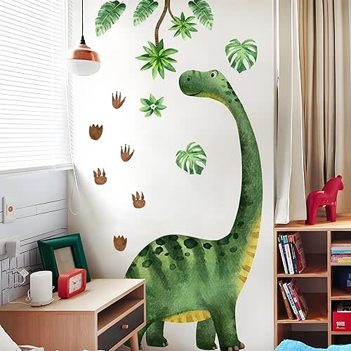 Dinosaur Wall Decals for Boys Room, Large Dino Footprints Wall Stickers, Peel and Stick Kids Baby Nursery Wall Decor Murals Bedroom Home Decor (Green)