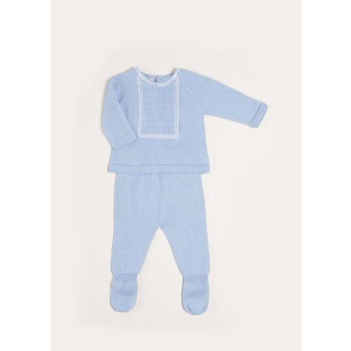 Lace Trim Knitted Set in Blue (1-6mths)