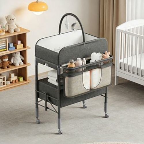 Foldable Baby Changing Table with 2 Storage Drawers, Adjustable Height Station, Waterproof Diaper Pad, Nursery Organizer for Newborn & Infant