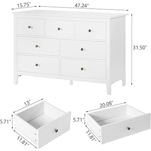 Amazon.com: Vikiullf White Dresser - 47 in Modern Dresser for Bedroom, Wooden 7 Drawer Dresser, Storage Cabinet for Bedroom, Living Room, Hallway, Entryway : Home & Kitchen