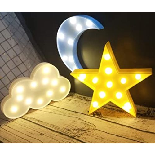 3PCS Decorative LED Crescent Moon Cloud and Star Night Lights Lamps Marquee Signs Letters for Baby Nursery Decorations Gifts for Children (Moon Cloud and Star)