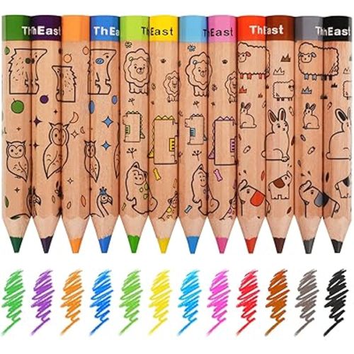 ThEast Toddlers Colored Pencils, 12 Color Pencils for Kids, Cute Animal Toddler Crayons Drawing Pencil with Sharpener, Valentines Gifts Toddler Easter Egg Fillers(Pack of 1)