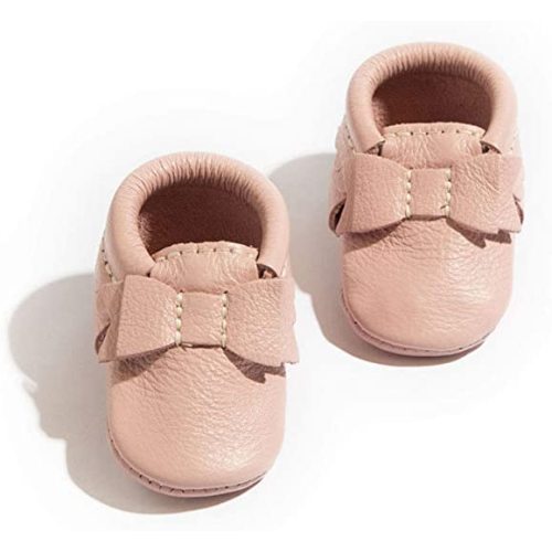 Freshly Picked - First Pair Soft Sole Newborn Blush Bow Moccasins - Newborn Baby Girl Shoes - Size 0 in Multiple Colors