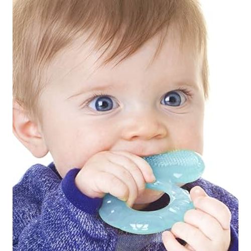 Nuby Silicone Teethe-EEZ Teether with Bristles, Includes Hygienic Case, Aqua