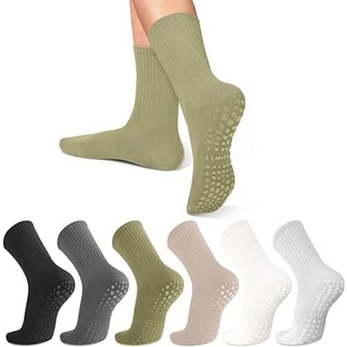 6 Pairs Pilates Socks with Grips for Women-Non-Slip Yoga Socks for Ballet Dance Barefoot Workout Pregnant Crew Socks