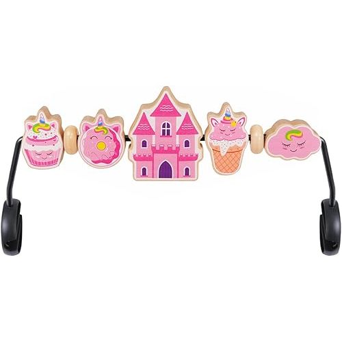 Baby Bjorn Bouncer Toy Bar, Adorable Pink Elements Wooden Toy for Bouncer Soft & Bliss, Easy to Attach and Remove, Child-Friendly Materials, Special Design for Baby Girls, Castle & Dessert