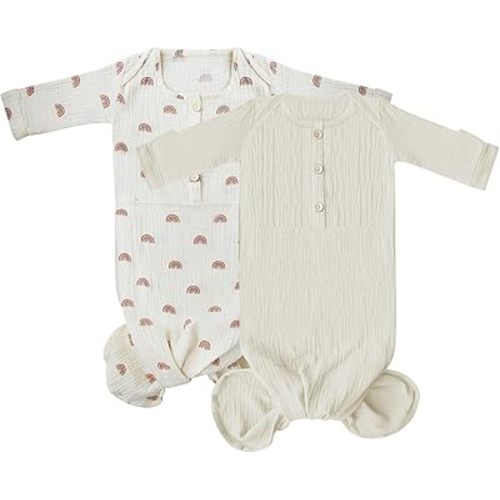Muslin Organic Cotton Knotted Baby Gown - Soft and Stylish Sleepwear for baby outfits Newborns 0-3 months 2PACK