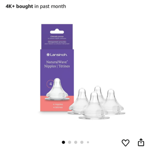 Lansinoh NaturalWave Baby Bottle Nipples, Extra Slow Flow, Size XS, 0+ Months, 4 Count – 100% Soft, Durable Silicone, Made Without BPA BPS, Anti-Colic, Supports Baby’s Developing Mouth and Teeth