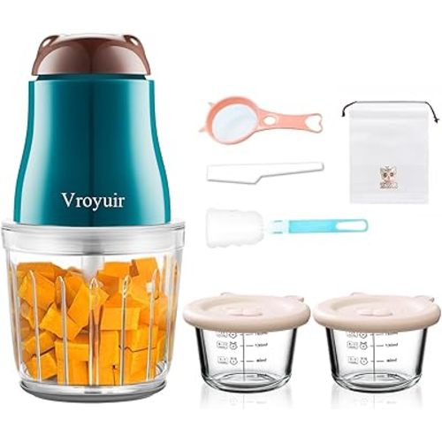 Baby Food Maker, 600ML Baby Food Blender with 10 Blades, Baby Food Processor for Baby Food, Fruit, Vegatable, Meat, with Two 200ml Glass Bowls, Storage Bag, Cleaning Brush, Scraper