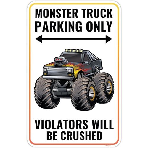 Venicor Monster Truck Sign - 9 x 14 Inches - Aluminum - Monster Truck Room Decor for Boys - Monster Truck Birthday Party Supplies Jam Stickers Wall Decals Decorations