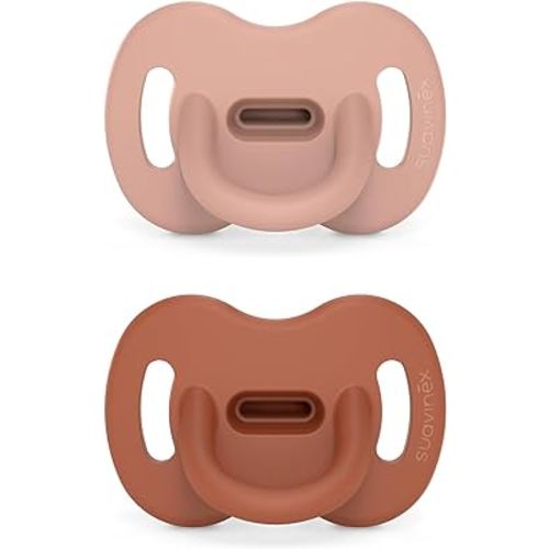 Color Essence SX PRO Silicone Baby Pacifier 2Pk, Made with 100% Soft Silicone, Baby Essentials Perfect for Breastfeeding Babies, Designed in Spain, 6-18 Mths, Nude/Orange