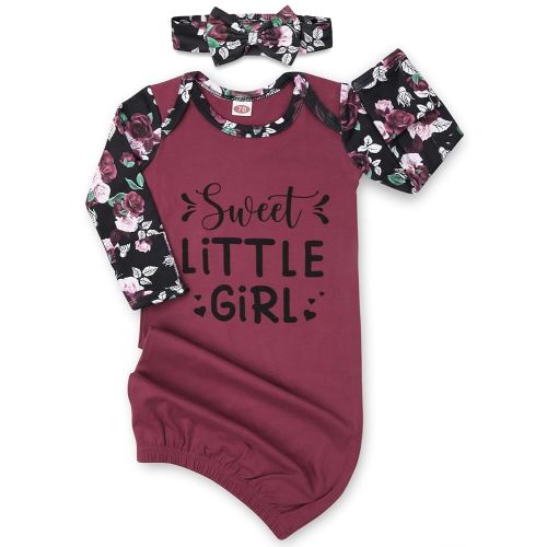 Baby Gown 0-6 Months, Super Soft Infant Nightgown for Baby Girl, Long Sleeve Newborns Sleepers Gown, Newborn Girls Outfits Essential with Headband Set Red