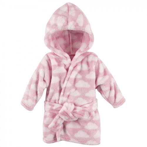 Hudson Baby Infant Girls Plush Animal Face Bathrobe, Pink Clouds, 0-9 Months