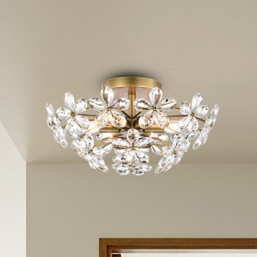 Willa Arlo™ Interiors McDuffie 6-Light 17.7" Brushed Brass Crystal Glass Semi Flush Mount & Reviews | Wayfair