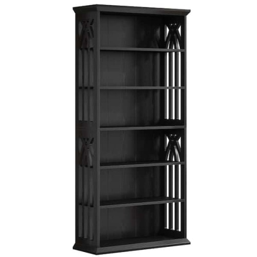 Frailey 75 in. Tall Black Wood 6-Shelf Standard Bookcase with Interior Shelves, Storage for Living Room Home and Office