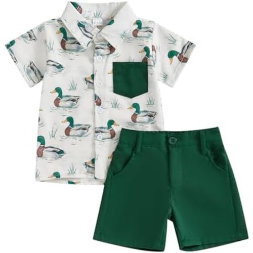 CIYCUIT Toddler Baby Boys Summer Print Shirt Outfits Clothes Short Sleeve Button Down Tops + Shorts Set