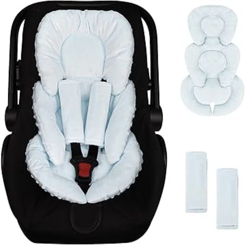GFU Infant Car Seat Insert Head and Body Support, Reversible Newborn Insert for Carseat with Strap Pads, Soft Stroller Cushion Pillow Insert for Boys and Girls, Fits for Stroller, Swing, Lightblue