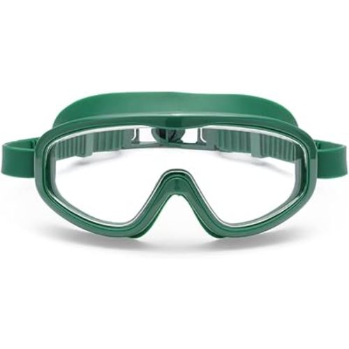 Kid Goggles for Swimming Ages 3-8 - Lightweight Silicone, Anti-Fog Wide Lens, Retro Design Child Swim Goggles, Adjustable Straps, Hair-Safe Buckle, Cotton Pouch Included, Oxford Green
