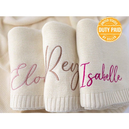 Personalized Knit Baby Blanket | Embroidery Gift for Baby Shower | Stroller Blanket | Monogrammed Newborn Baby Gift | Free Duties