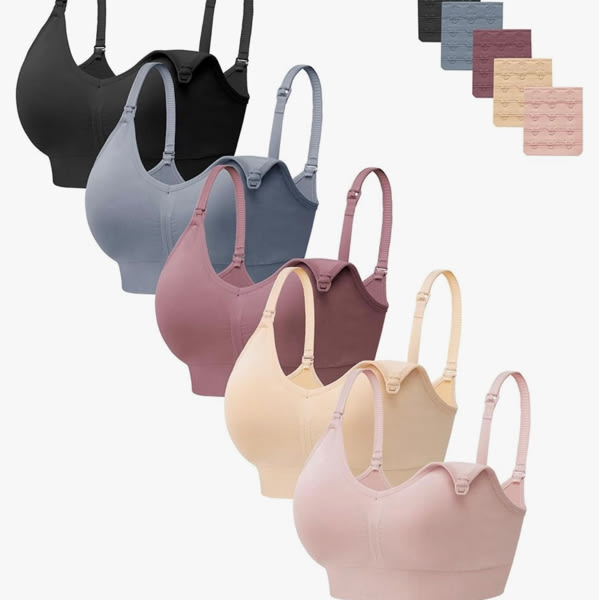 HBselect Women Maternity Bras 5 Pack Nursing Bras for Breastfeeding Seamless Pregnancy Sleep Bralette with Extra Extenders