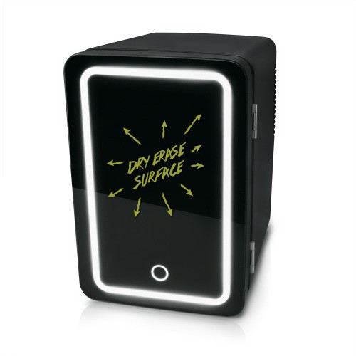Personal Chiller LED Lighted Mini Fridge Beverage Refrigerator with Glass Hinged Door, 6Litre Capacity, New, Black