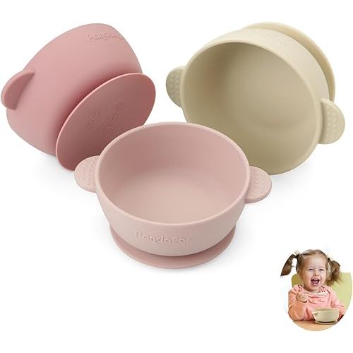 PandaEar 3 Pack Baby Bowls with Suction| Stay Put Silicone Food Bowl for Babies Kids Toddlers Infants| Food Grade Soft Safe BPA-Free Silicone (Pink)