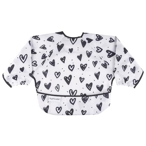 Tiny Twinkle Mess Proof Baby Bib, Cute Full Sleeve Bib Outfit, Waterproof Bibs for Toddlers, Machine Washable, Tug Proof, Baby Smock for Eating, Long Sleeved (Hearts, Small 6-24 Months)