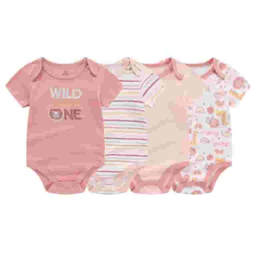 Falianni Baby Boy Girl Cotton Short Sleeve Bodysuits,4-Pack,Sizes 0-12M