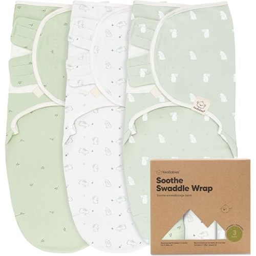 KeaBabies 3-Pack Organic Baby Swaddle Sleep Sacks - Newborn Swaddle Sack, Ergonomic Baby Swaddles 0-3 Months, Swaddles for Newborns,Baby Sleep Sack,Baby Swaddle Blanket Wrap,Baby Essentials (Bunnies)