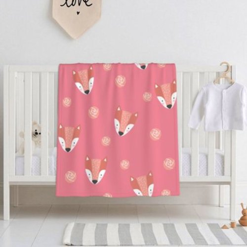 Pink Fox Rose Baby Blanket, Warm and Breathable, Soft and Skin-Friendly, 40" x 30"