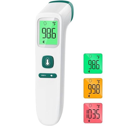 GoodBaby Non-Contact Thermometer for Adults and Kids,Digital Forehead Thermometer with Fever Alarm,Silent Mode and 35-Set Memory,Forehead/Object 2 in 1 Mode-Basal Thermometer,Green (FC-IR202-Green)
